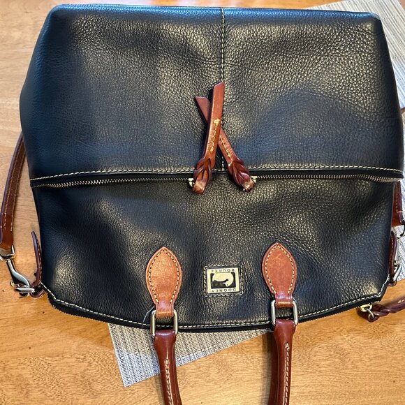Dooney & Bourke Dillen Pocket Satchel, black pebbled leather, Brown Leather trim - Picture 7 of 15